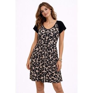 Rebecca Taylor Women Dress 4 Black Beige Animal Print Silk Casual Indie Mobwife